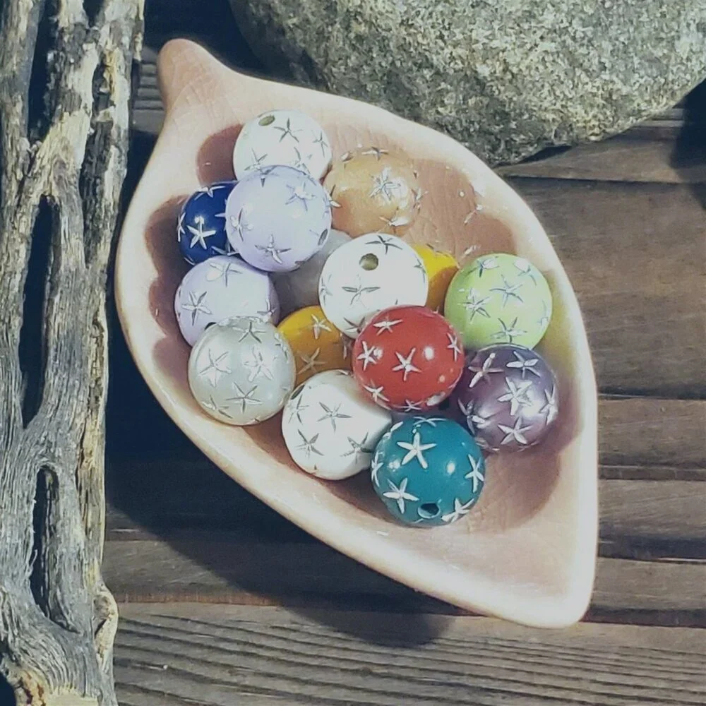 Mixed Colors Vintage Retro Silver Stars 12mm Round Acrylic Shabby Beads 10 pcs
